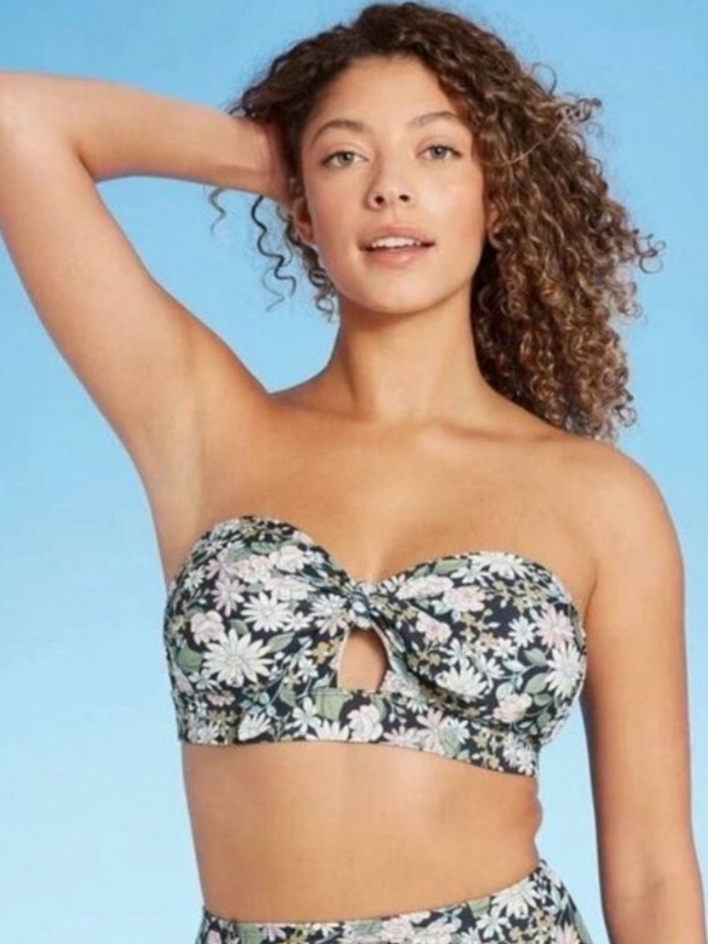 Kona Sol key hole bandeau top/ high waisted bottom- Floral Cottage Core